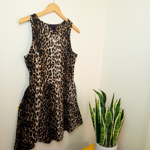 Size Large Leopard Print Baby Doll Dress - Picture 2 of 6